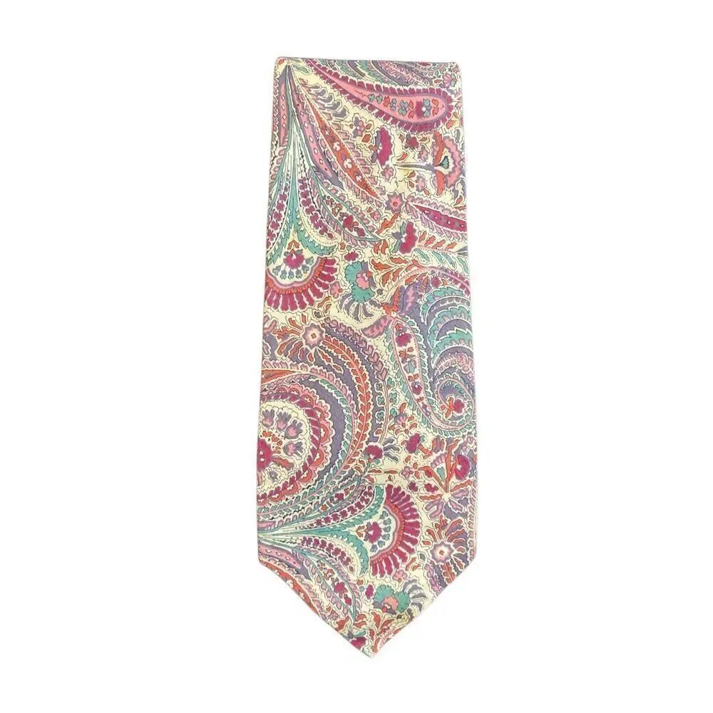 Liberty of London, men’s vintage, paisley print purple and cream, cotton tie 57